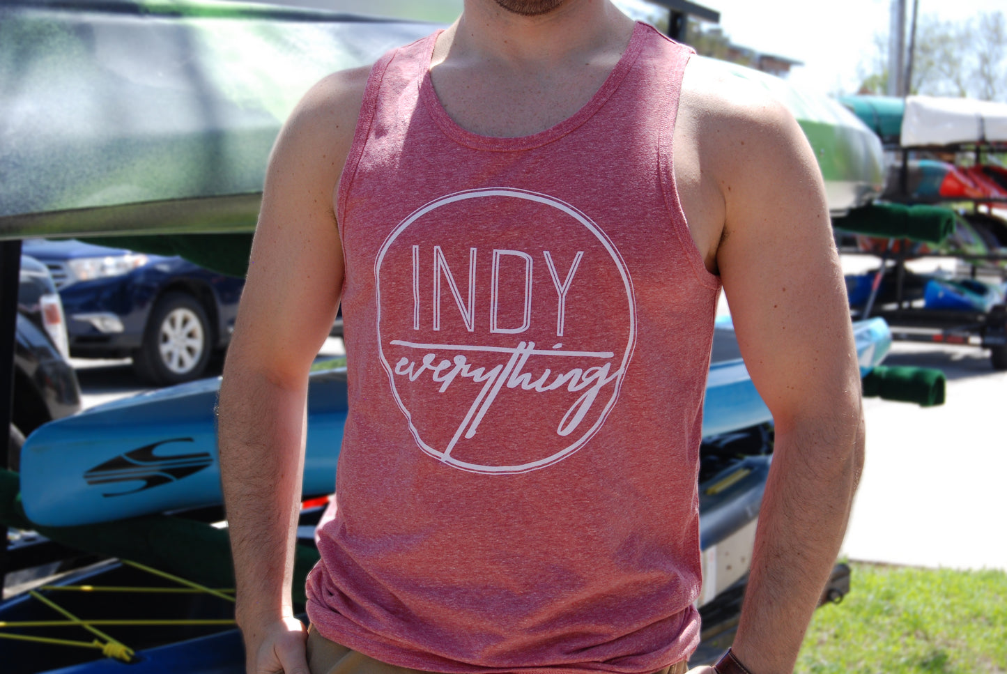 MENS LOGO TANK - HEATHER RED - Indy Over Everything