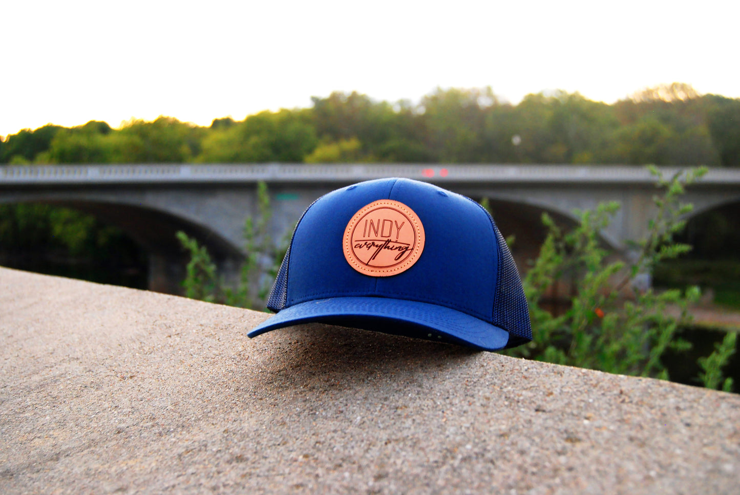 TRUCKER HAT - NAVY AND NAVY W/ LEATHER BADGE - Indy Over Everything