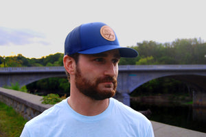 TRUCKER HAT - NAVY AND NAVY W/ LEATHER BADGE - Indy Over Everything